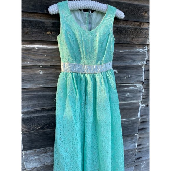 Vintage 1960 Lace Aqua Green Maxi Dress - Picture 2 of 14